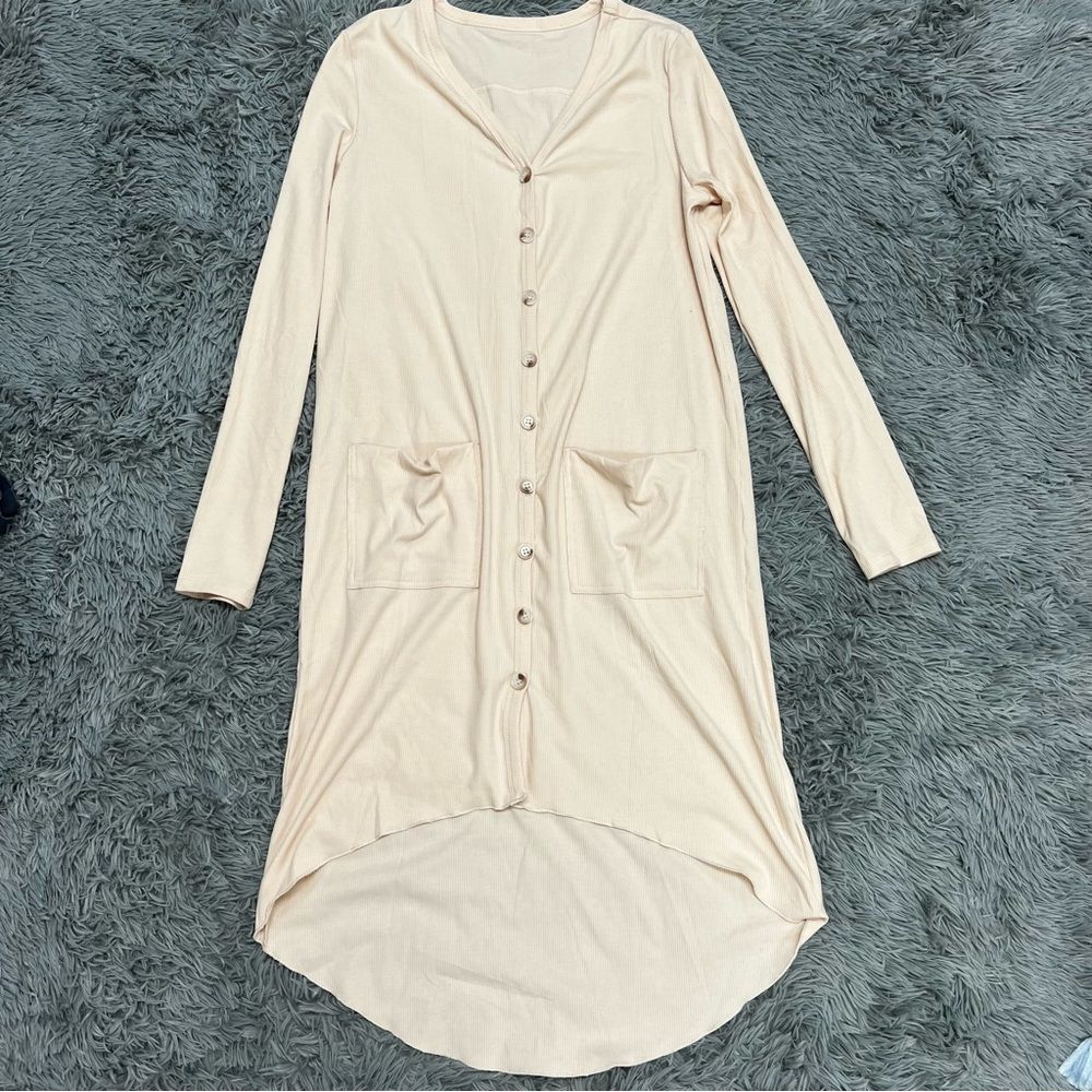 Long Sleeve Midi Dress Nightgown Button Front Size Small